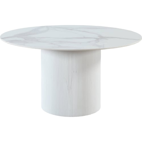 Kristen Dining Table in Marbled White Ceramic & White